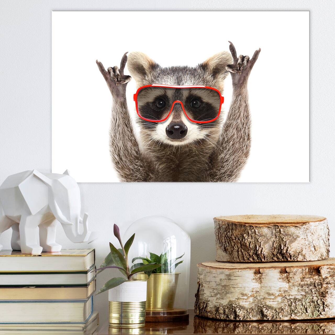 Designart - Raccoon With Red Sunglasses - Animals Canvas Wall Art Print